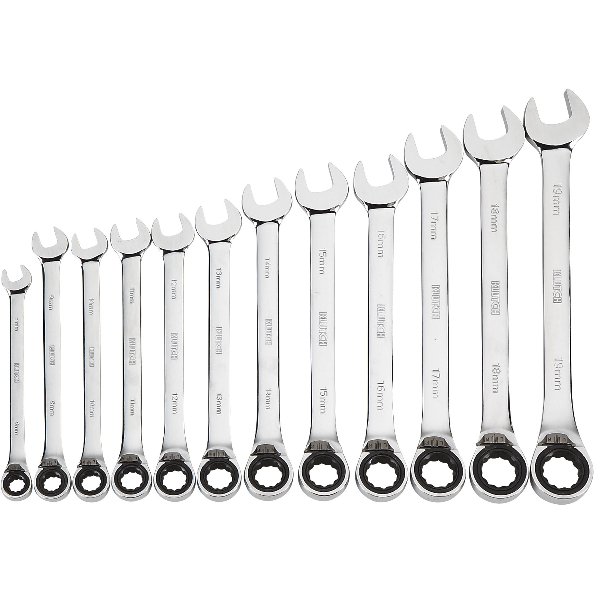 Klutch Reversible Ratcheting Wrench Set, 12-Pc., Metric: 8-19mm